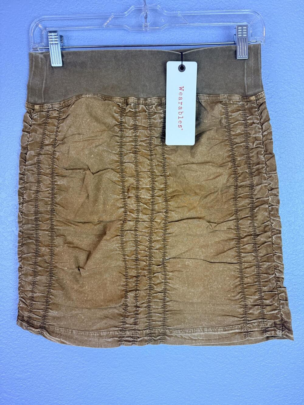 Wearables Skirt Womens XS Brown Velvet Ruched Elastic Waist Short Stretch Pencil